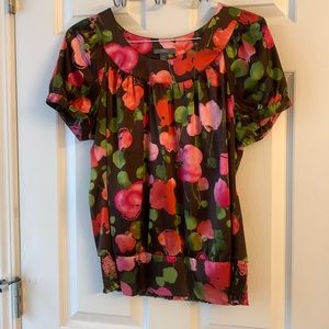 Floral satin-like Apt 9 top, size M